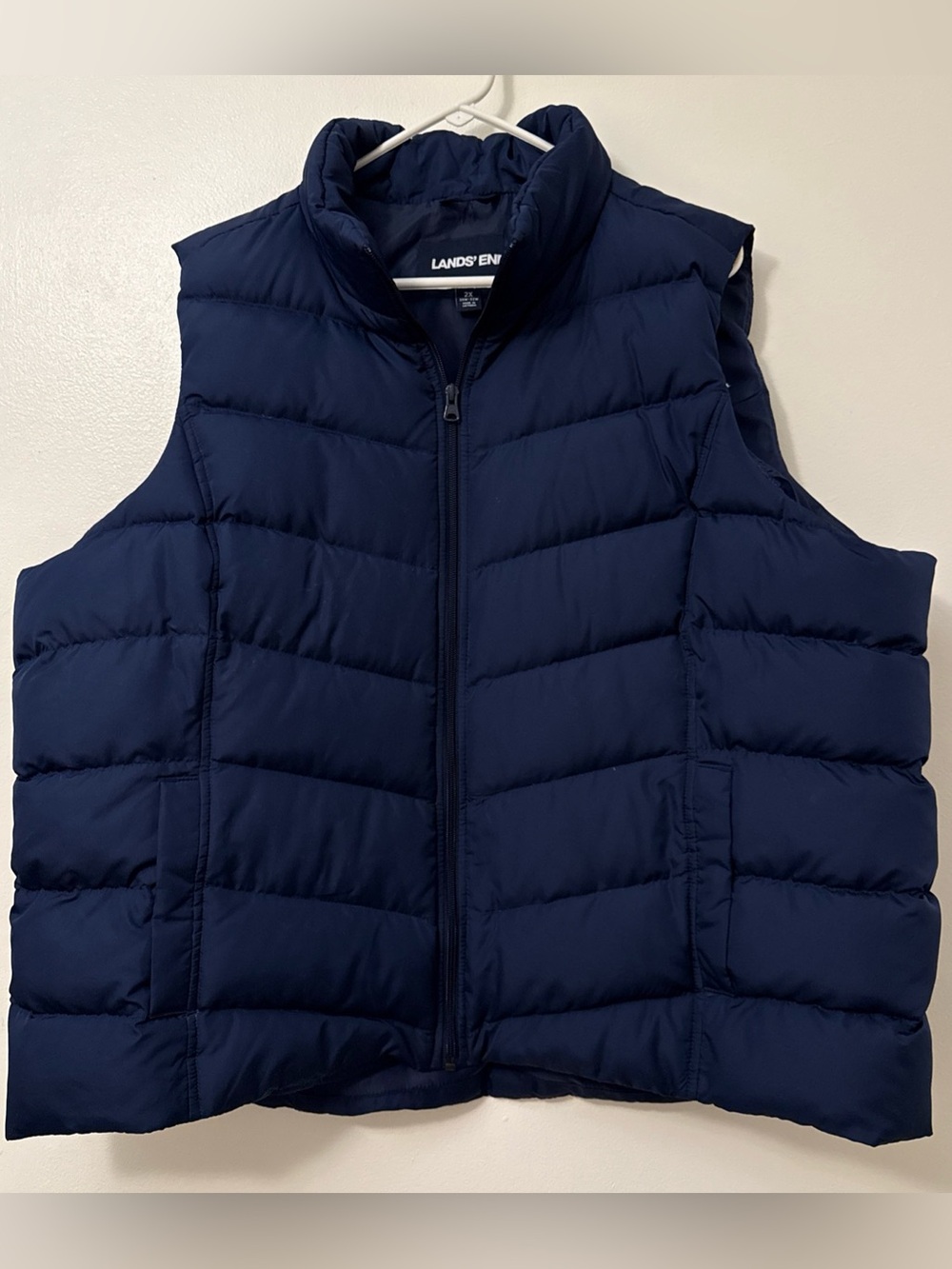 Lands End Vest Women’s 2x Navy Down Puffer Quilted Zip Front Plus Size Warm